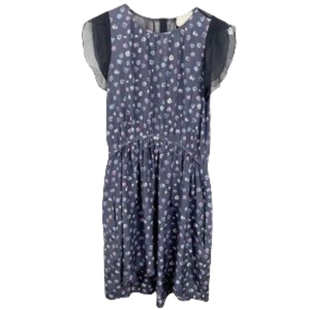 Band of Outsiders Girl. Silk Floral Dress XS Fairy 2010s Sheer Details Navy